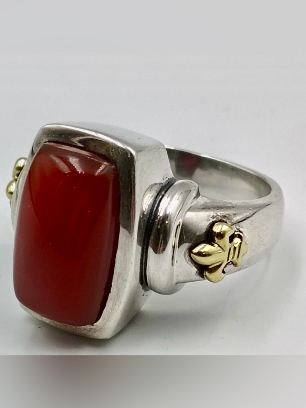 Ann King Sterling Silver 925 Carnelian Ring with 18k Fleur De Lis